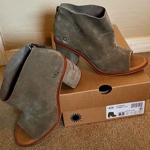 UGG Cameo Green Suede Peep Toe Booties, Size 8.5M
